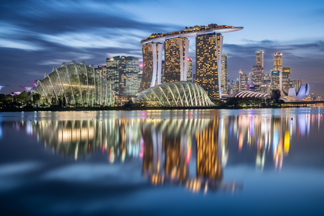 "Singapore skyline at the blue hour" stock image