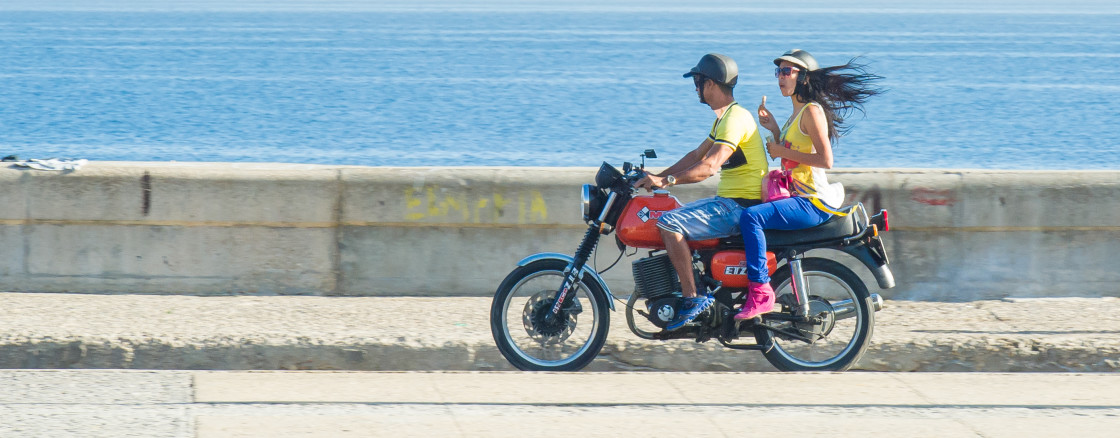 "Motorcycle at the Malecon, Havana Cuba" stock image