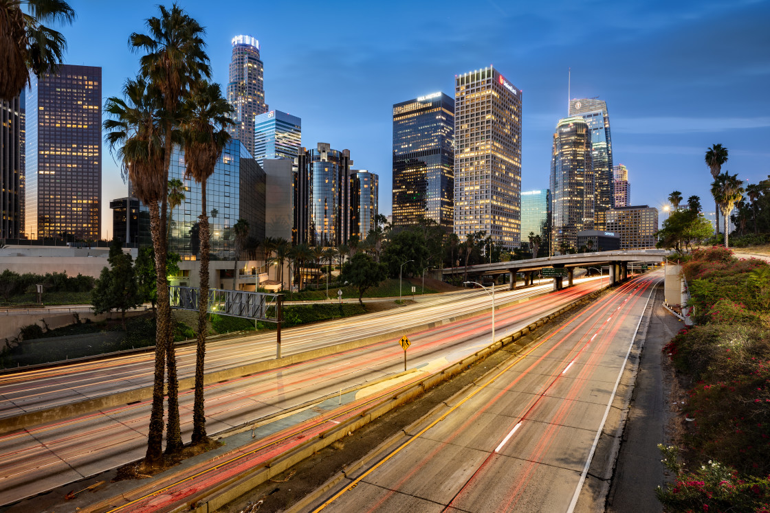 "Los Angeles cityscape at dawn, United States" stock image