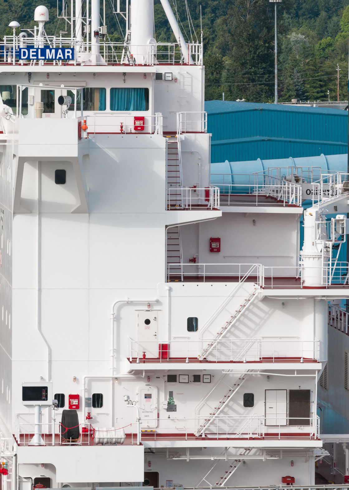 "Bridge and structure of large ship in Alaska" stock image