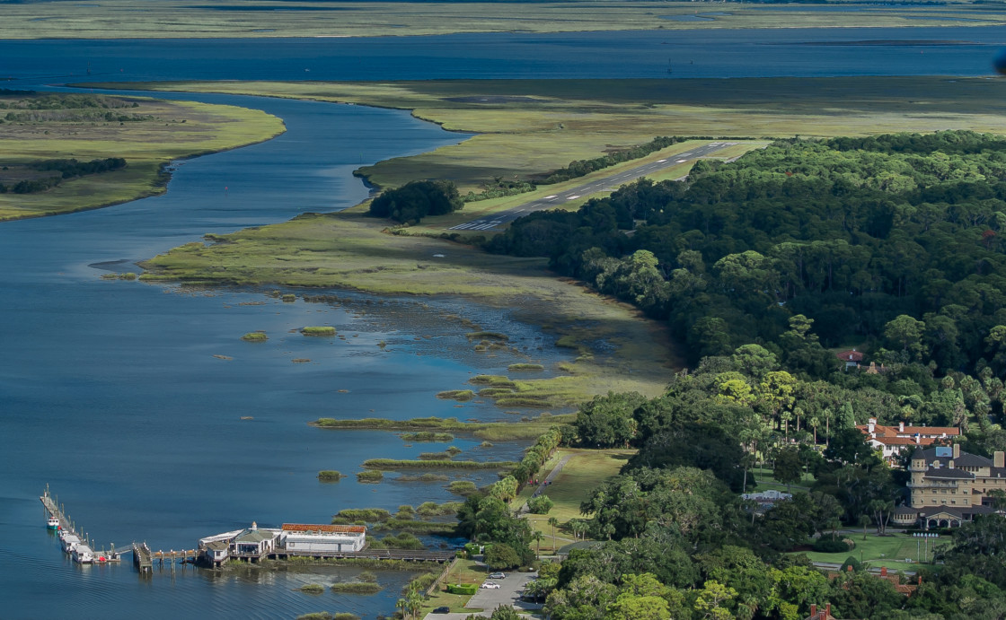 "South Georgia Marina and airport Jekyll Island - aerial" stock image