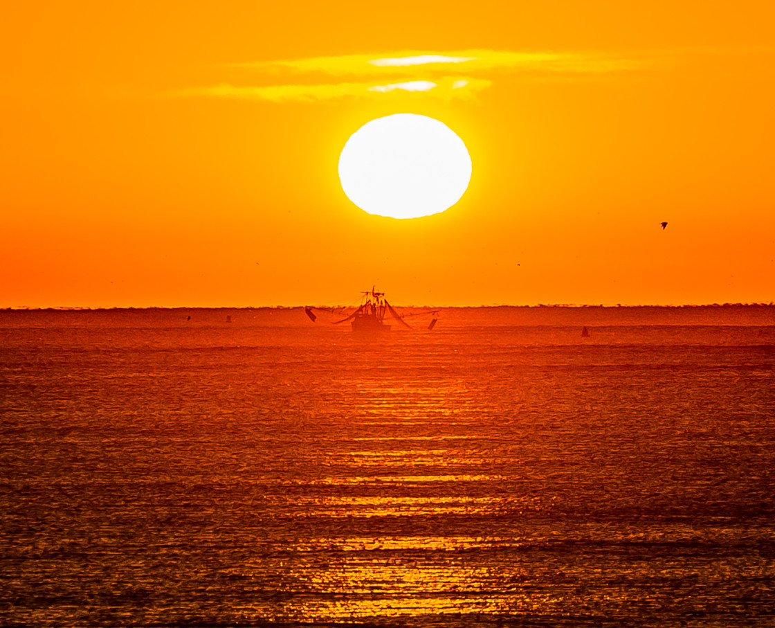 "Shrimp boat at dawn" stock image