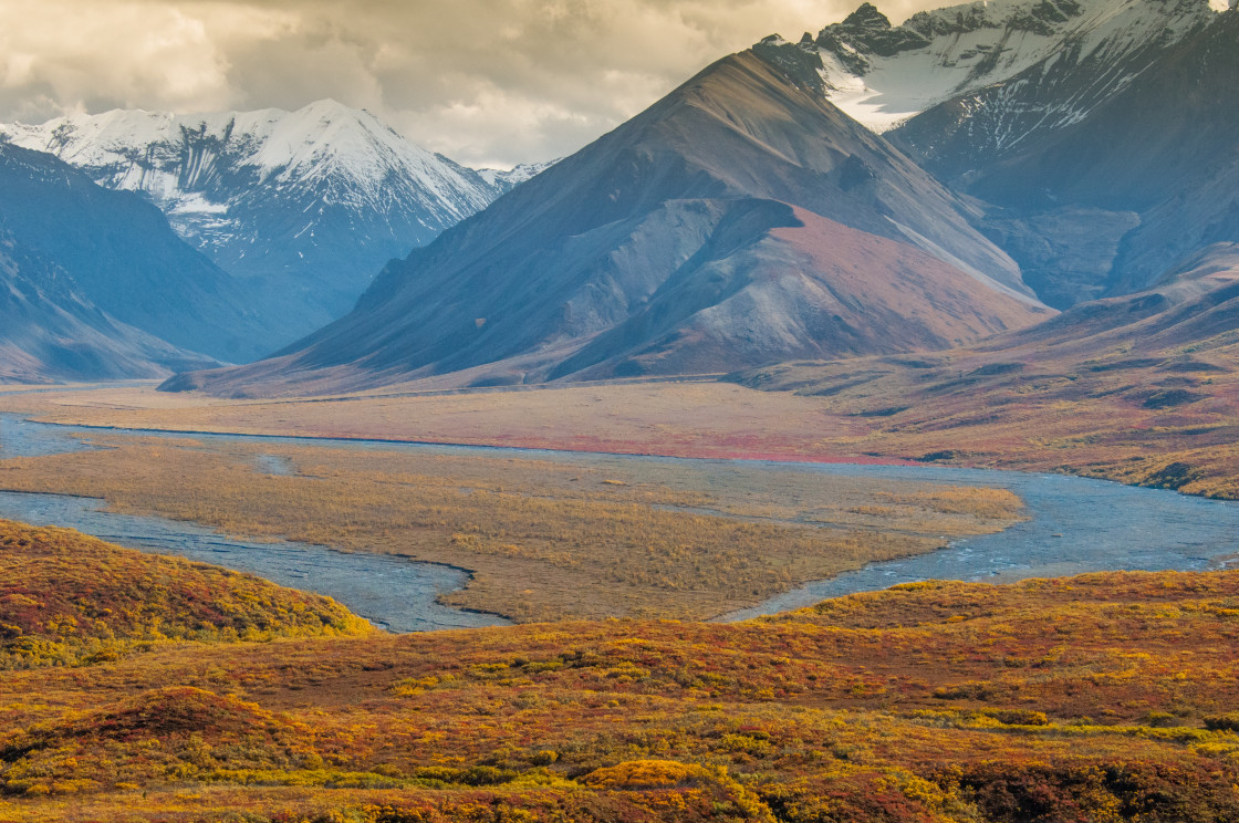 "Alaskan river and mountains" stock image