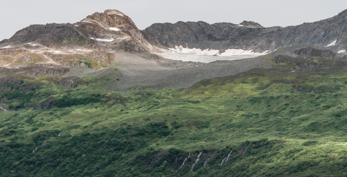 "Snow capped Alaskan mountain range" stock image