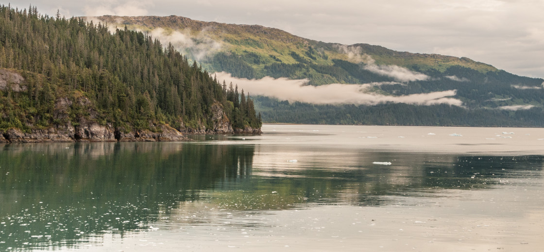 "Alaskan river and mountain with clouds" stock image