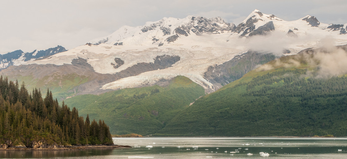 "Alaskan river and mountain with clouds" stock image