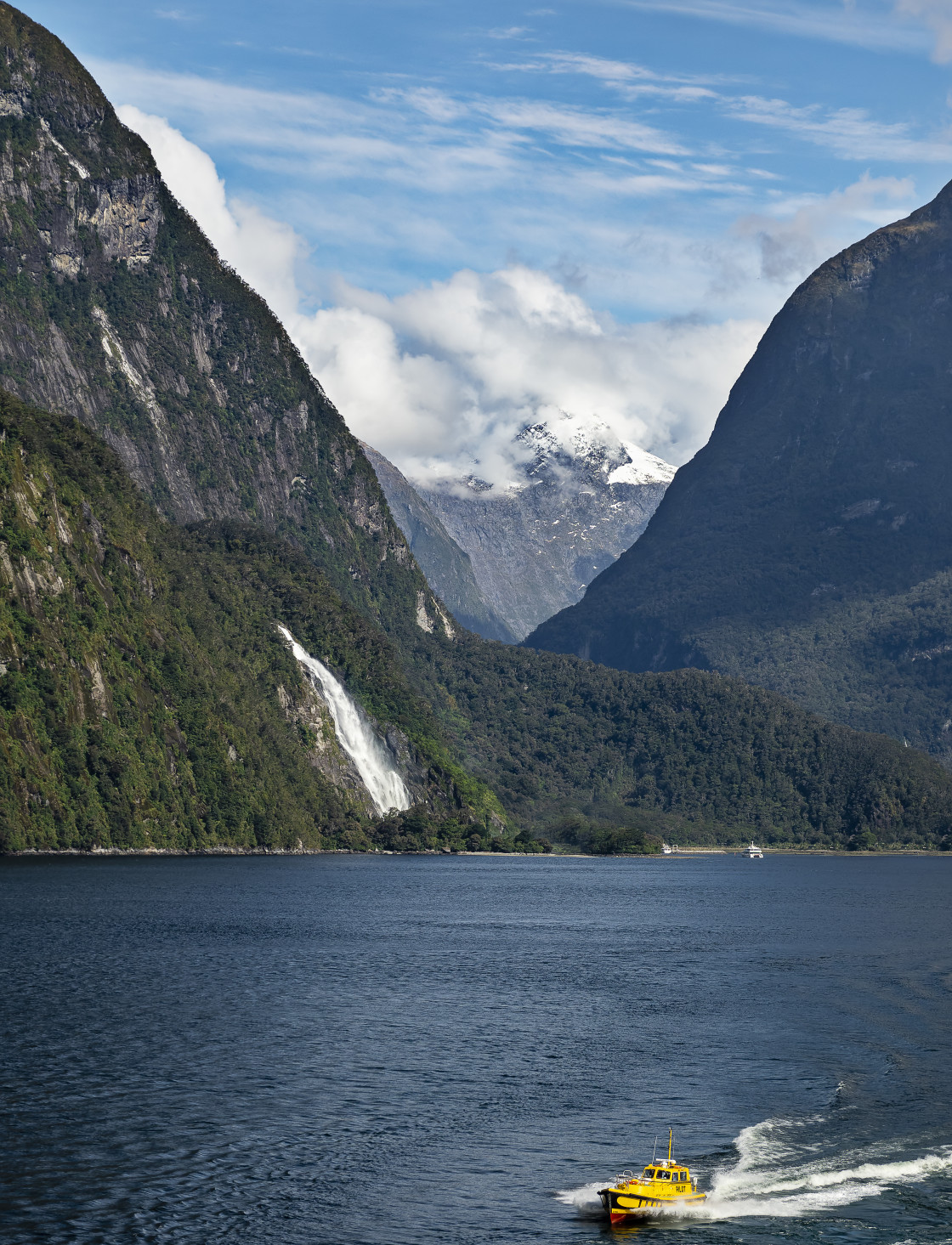 "Milford Sound with Pilot Boat" stock image