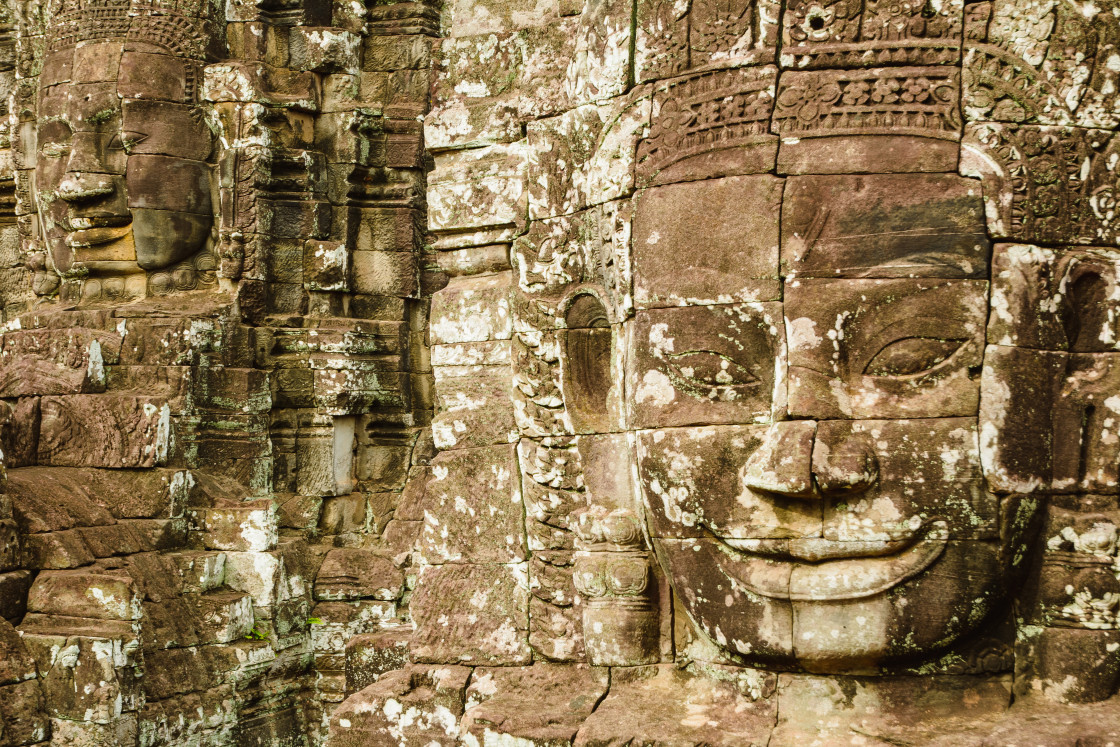 "The Smiling Buddhas of Bayon" stock image