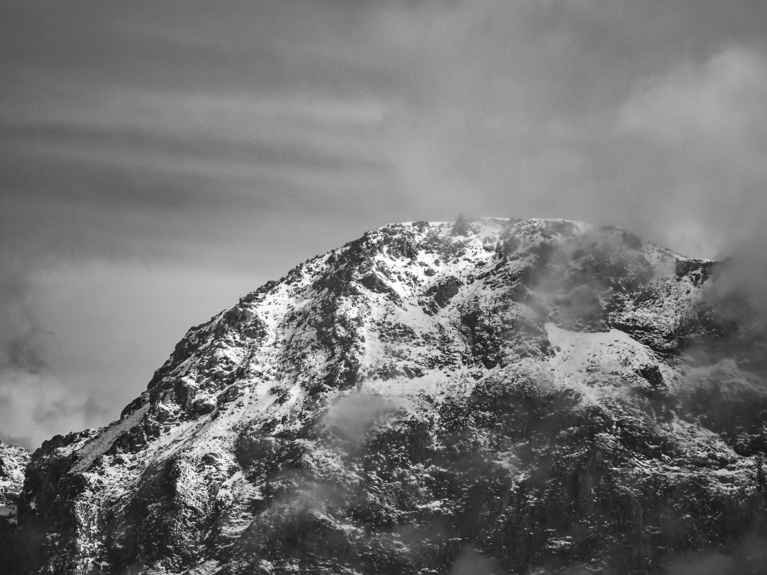 "Snow Capped Peak in monochrome" stock image