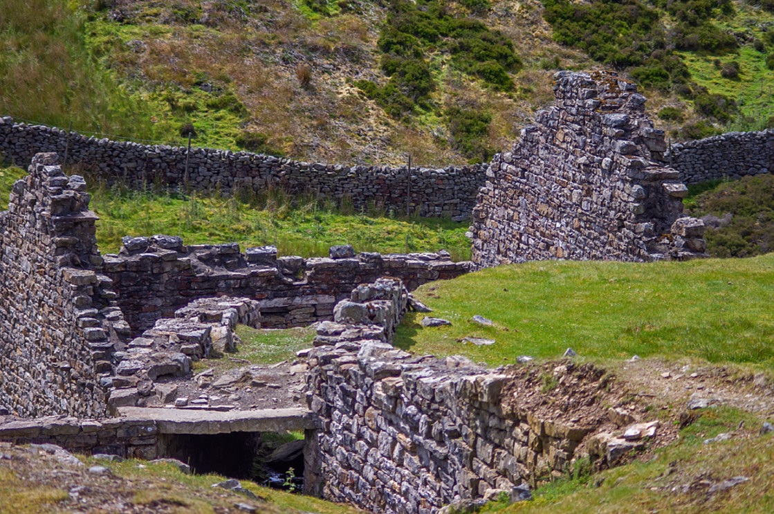 "Old Industrial Ruin near Barney Beck, Swaledale, Yorkshire Dales." stock image