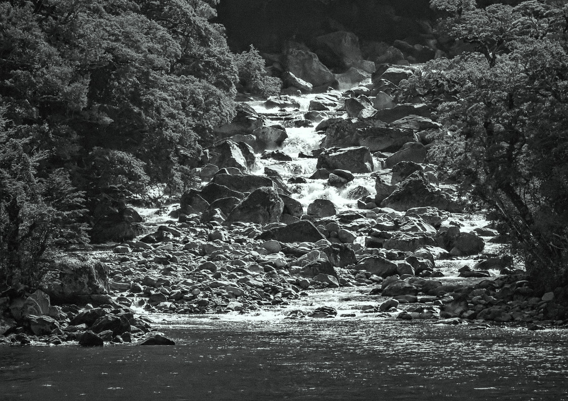 "Milford Sound - Waterfall ends" stock image