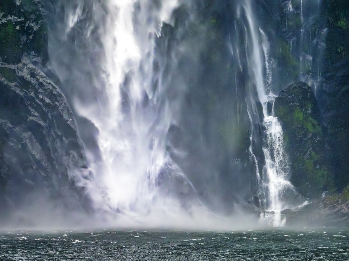 "Milford Sound - portrait of a Waterfall" stock image