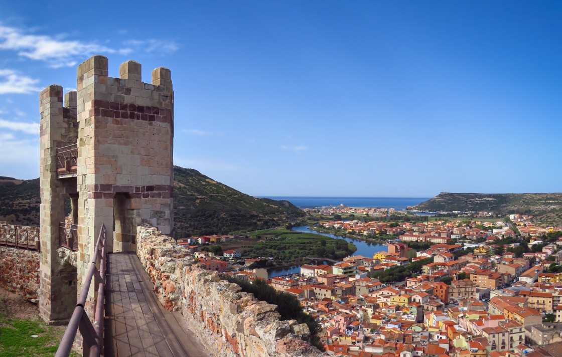 "Panorama landscape view from Serravalle castel - Bosa Sardinia Italy" stock image