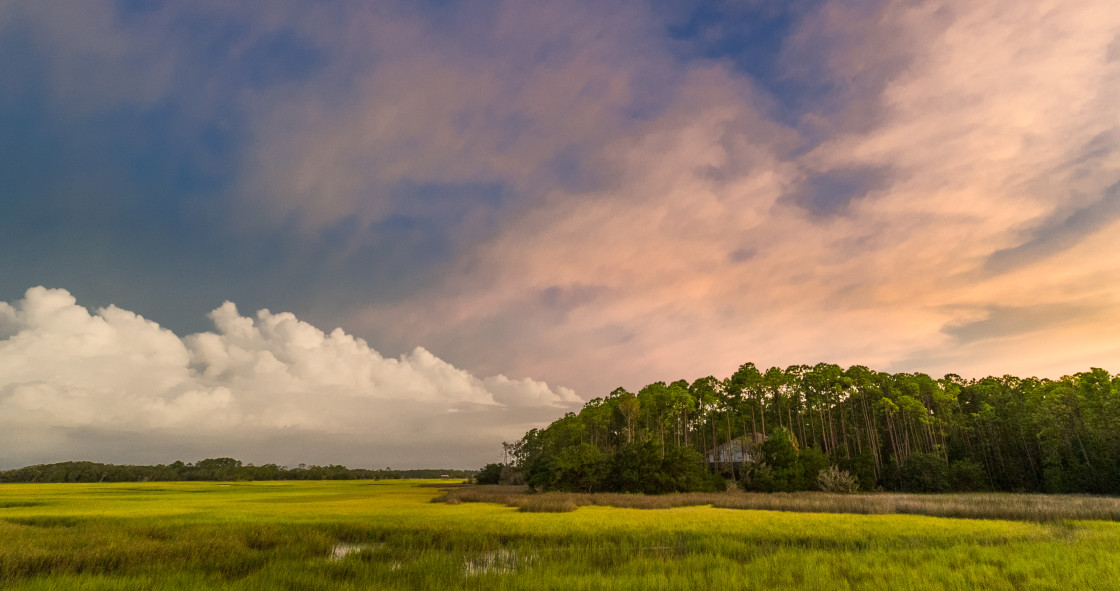 "Florida marsh with clouds from Tropical Storm Isaias" stock image