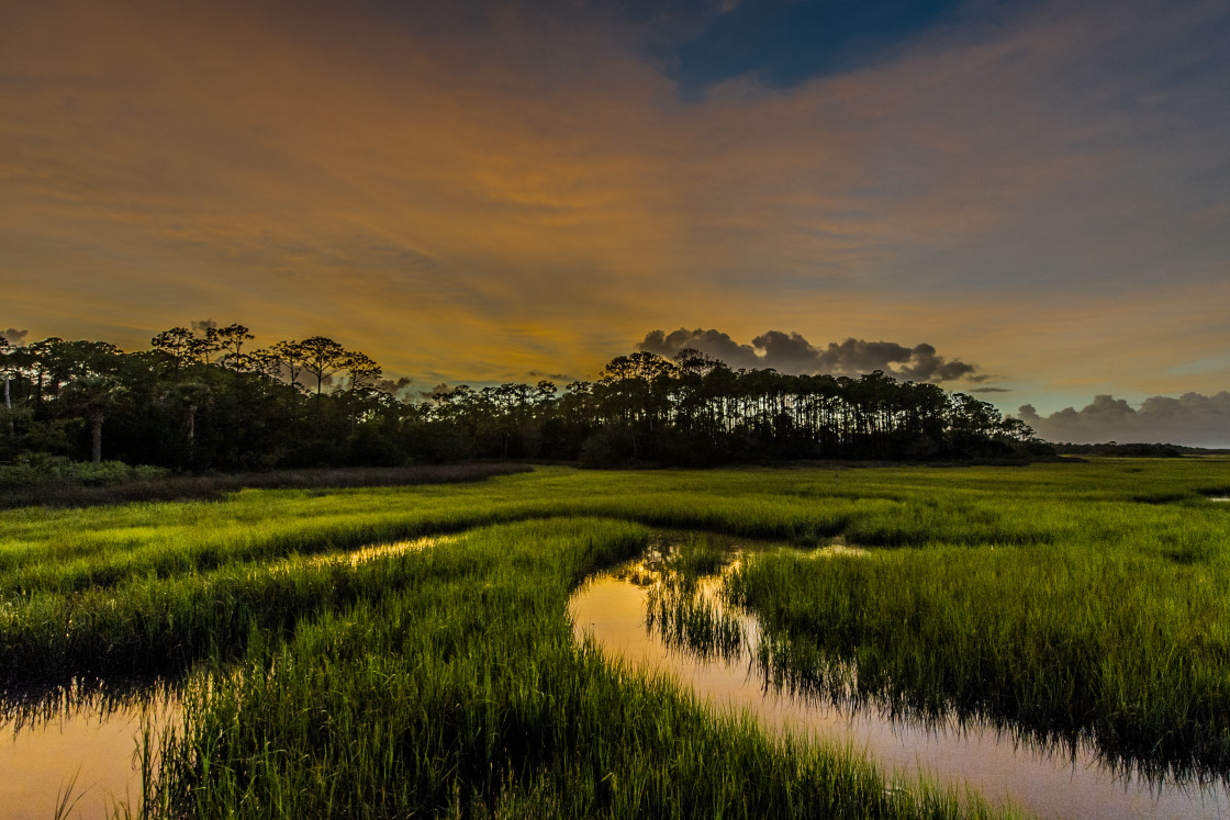 "Florida marsh sunset with clouds" stock image