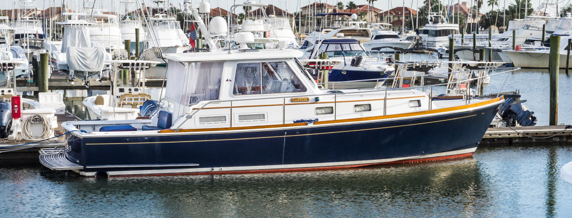 "Blue motor yacht" stock image