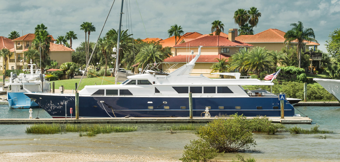 "Blue motor yacht" stock image