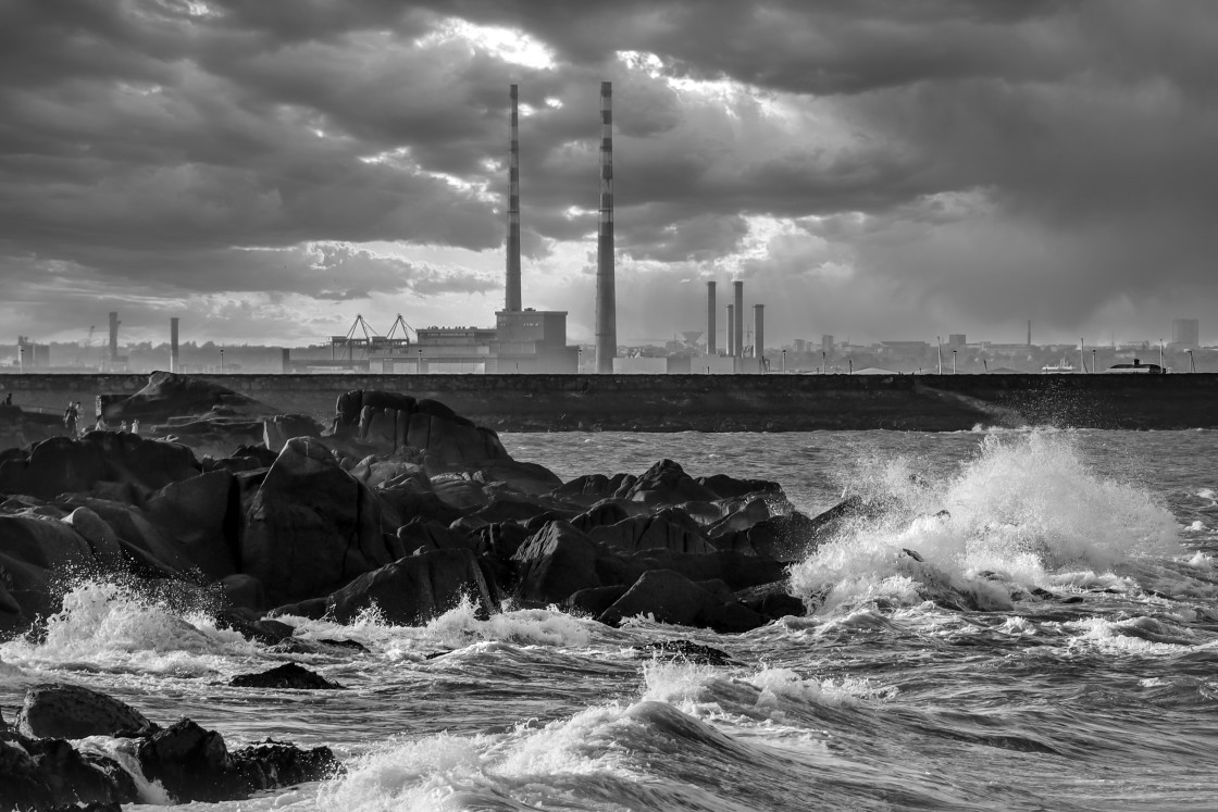 "Poolbeg on Stormy Seas" stock image