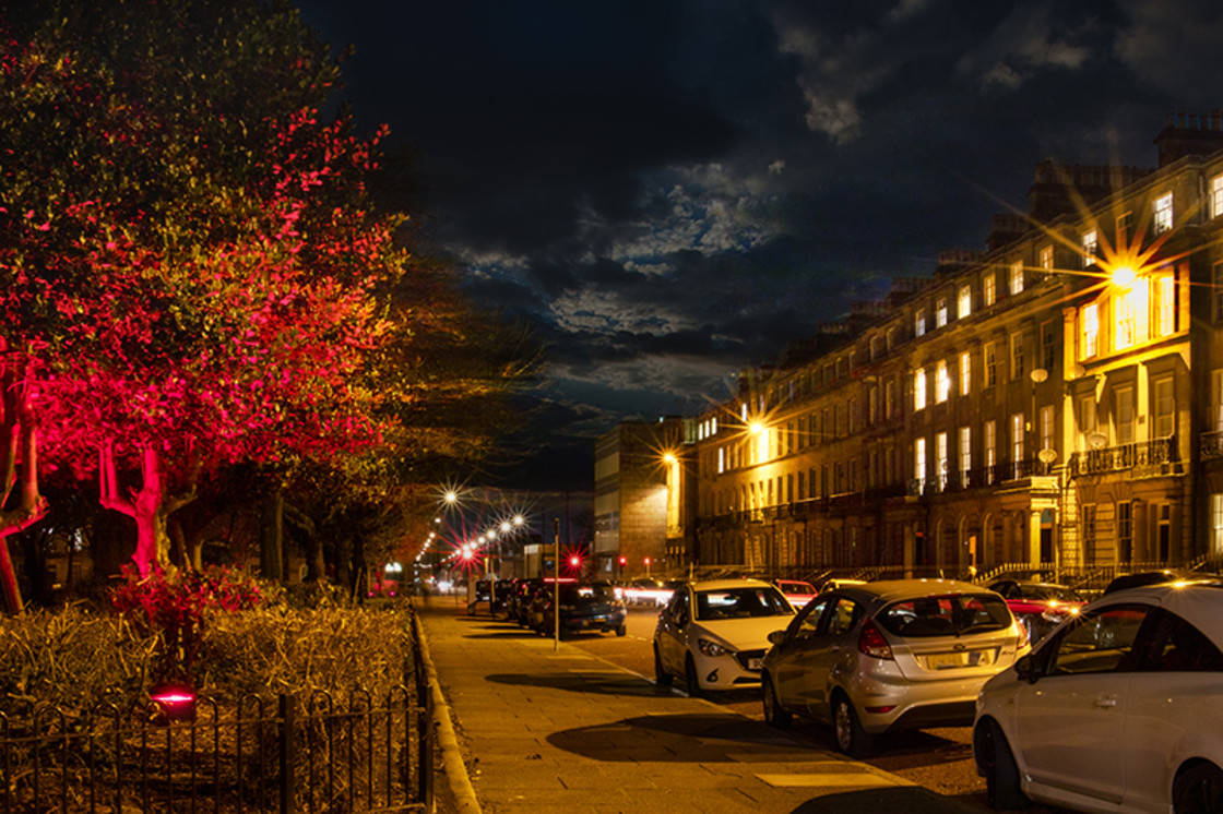 "Hamilton Square at Night" stock image