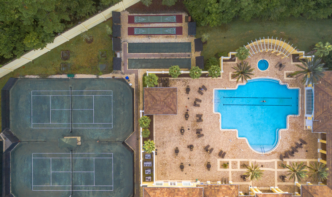 "Swimming pool and tennis courts" stock image