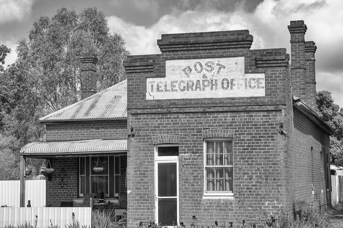 "Post and Telegraph Office in black and white" stock image