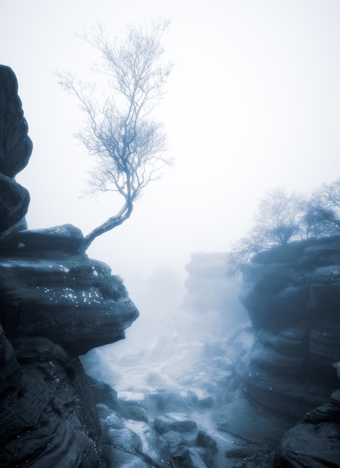 "Mist at Brimham Rocks, North Yorkshire" stock image