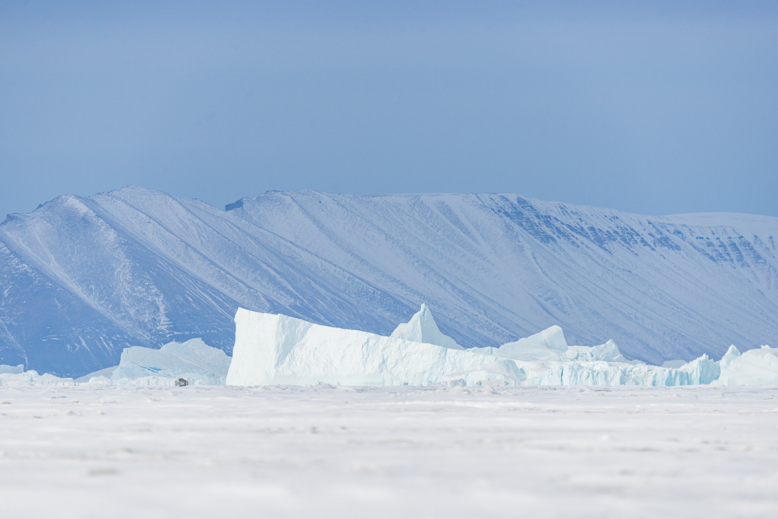 "Icebergs in front of mountain" stock image