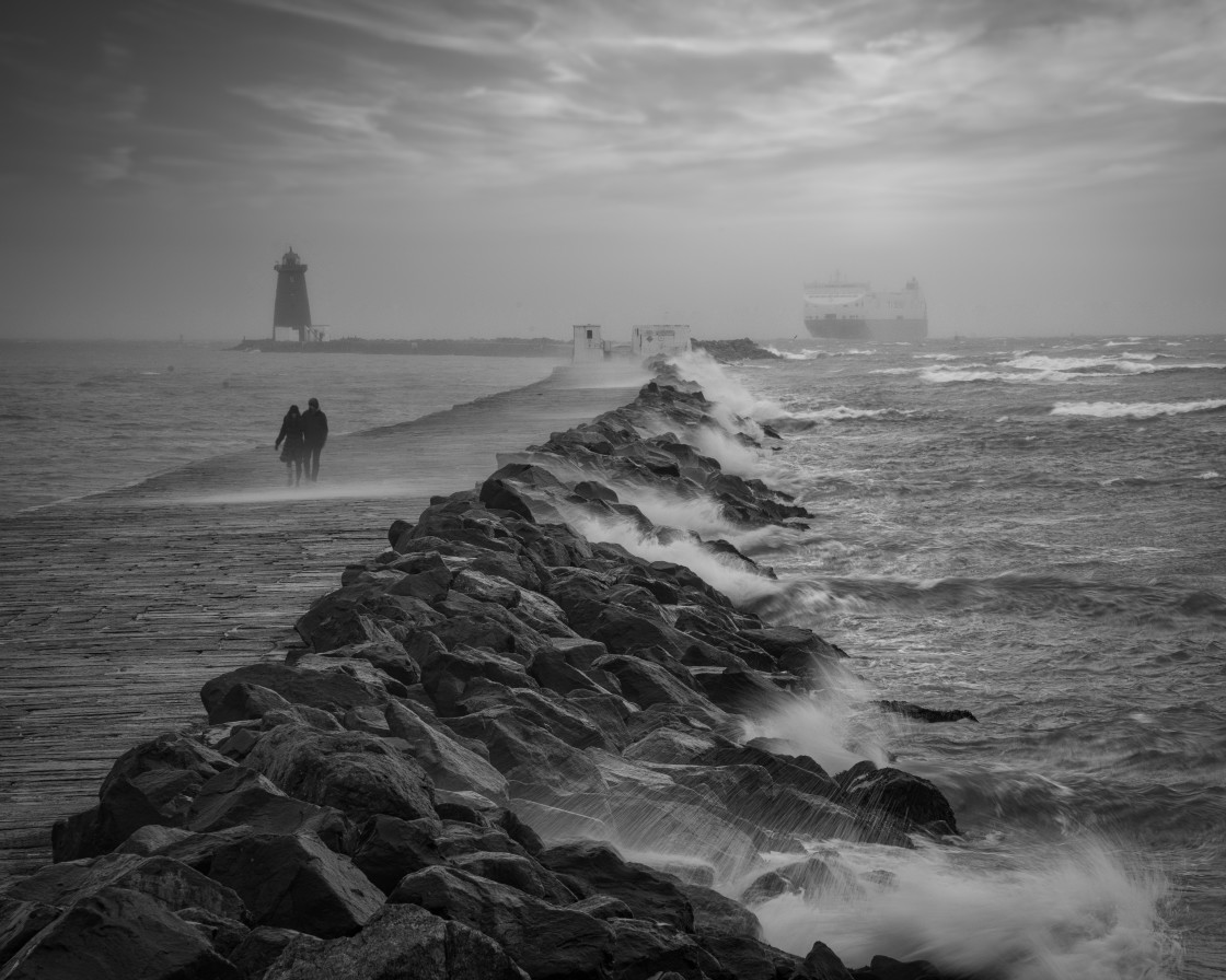 "Poolbeg in Stormy Waters" stock image