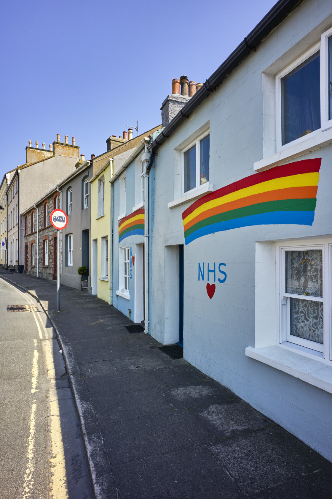 "Cottages painted with love NHS rainbows" stock image