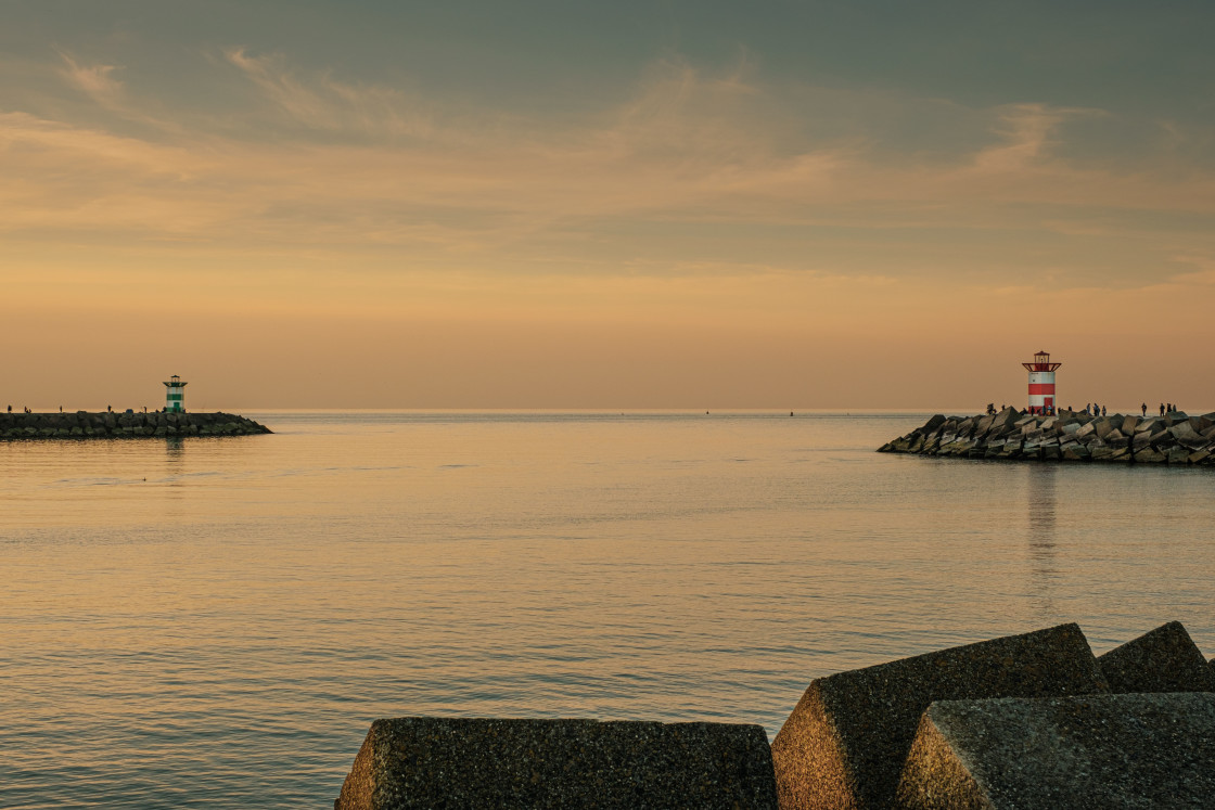 "Sunset at the harbour." stock image