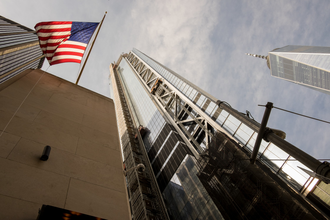 "Flag, World Trade Centre, New York." stock image