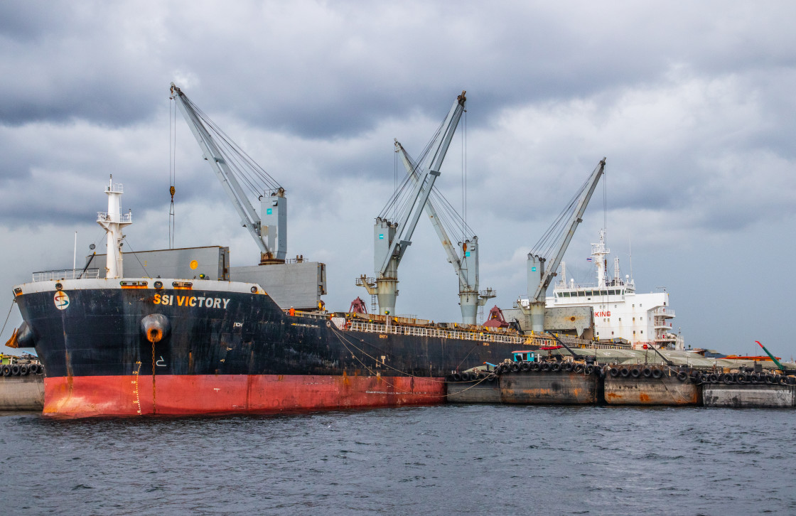 "Container Ship in the Gulf of Thailand Asia" stock image