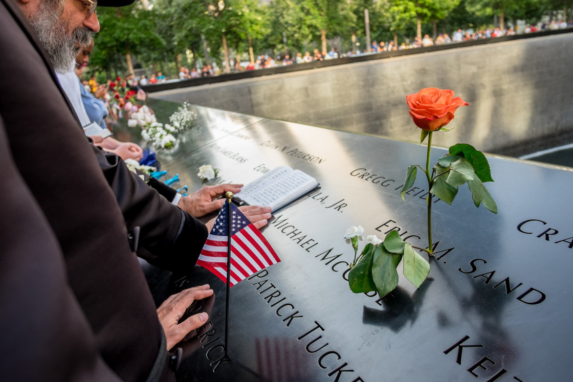 "Prayers at 9/11 Memorial , World Trade Centre, New York." stock image