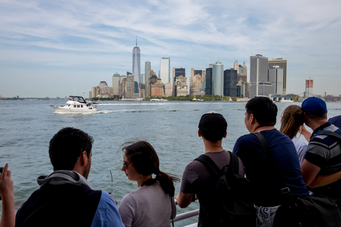 "Manhattan seen from Staten Island Ferry." stock image