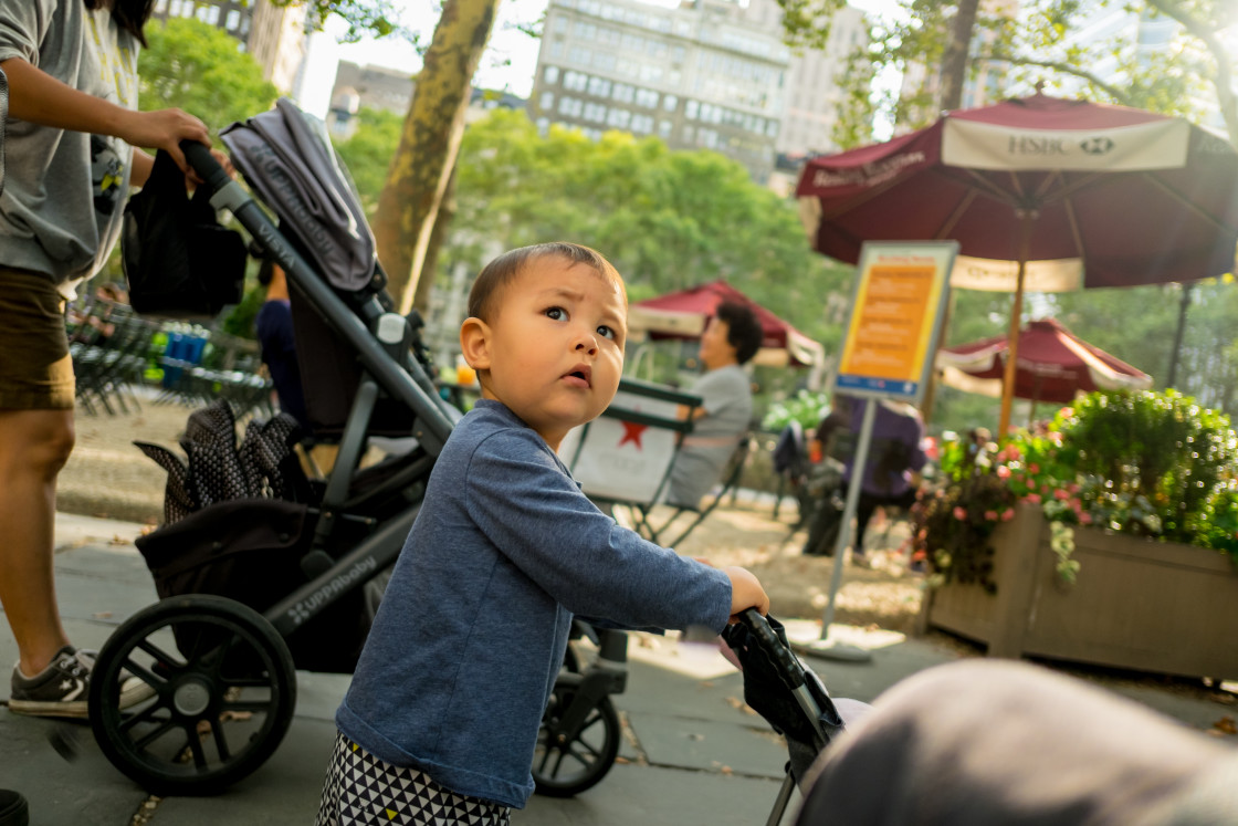 "Child in Bryant Park, Manhattan." stock image