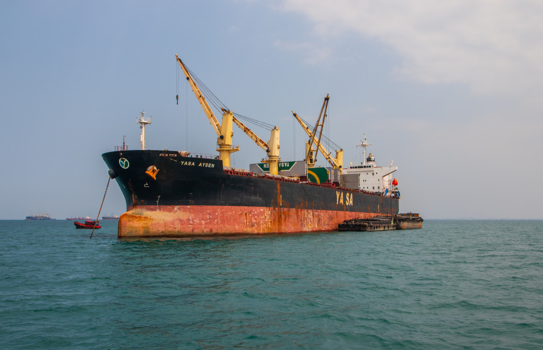 "Container Ship in the Gulf of Thailand Asia" stock image