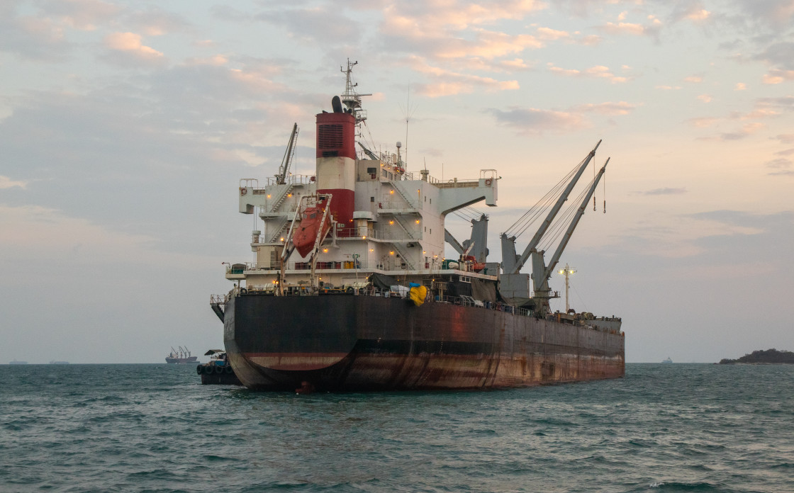 "Container ship in the Gulf of Thailand Asia" stock image