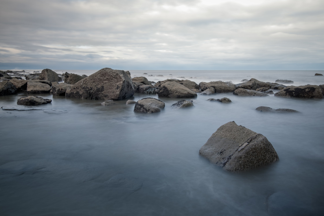 "Rocky shores at Ravenscar, North Yorkshire" stock image