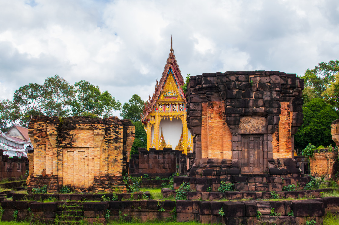 "Thai Temple Prasat Kamphaeng Yai in Sisaket somewhere in Isan Northeast THailand Asia" stock image