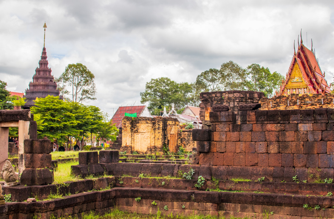 "Thai Temple Prasat Kamphaeng Yai in Sisaket somewhere in Isan Northeast THailand Asia" stock image