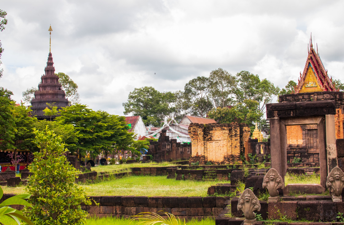 "Thai Temple Prasat Kamphaeng Yai in Sisaket somewhere in Isan Northeast THailand Asia" stock image