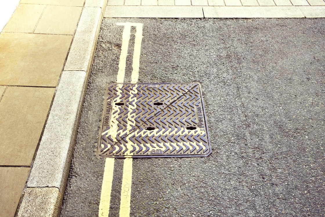 "No waiting on drain covers" stock image