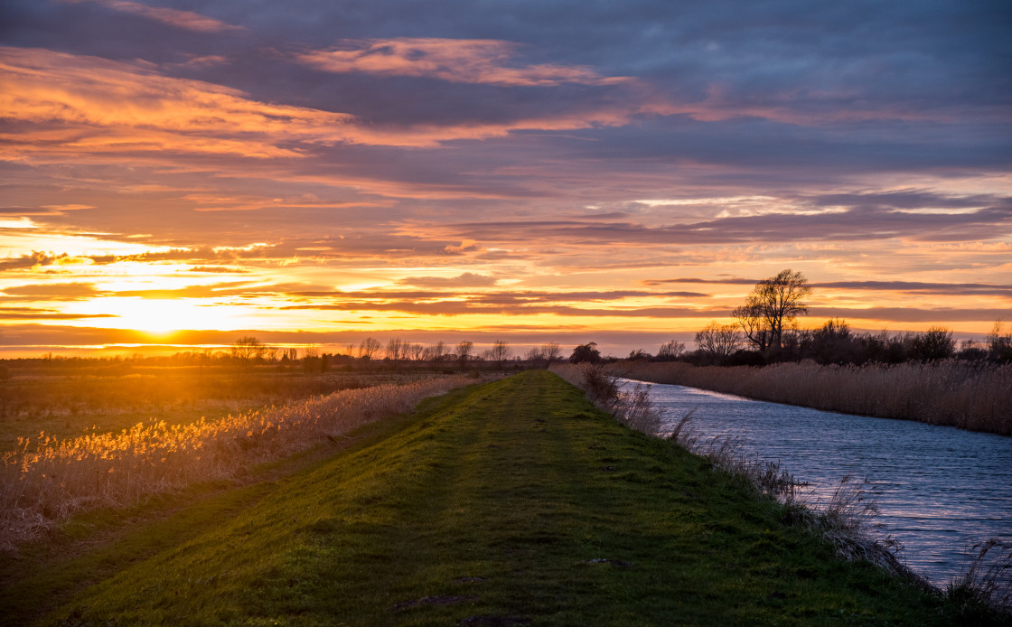 "Sunset Sky, Burwell Fen, Cambridgeshire" stock image