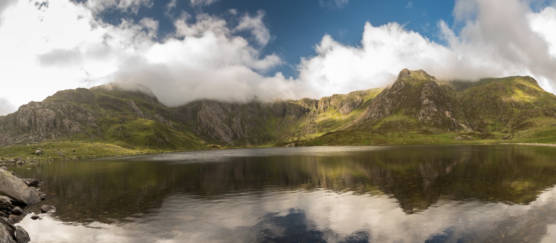 "Reflections in Cwm Idwal, Snowdonia" stock image