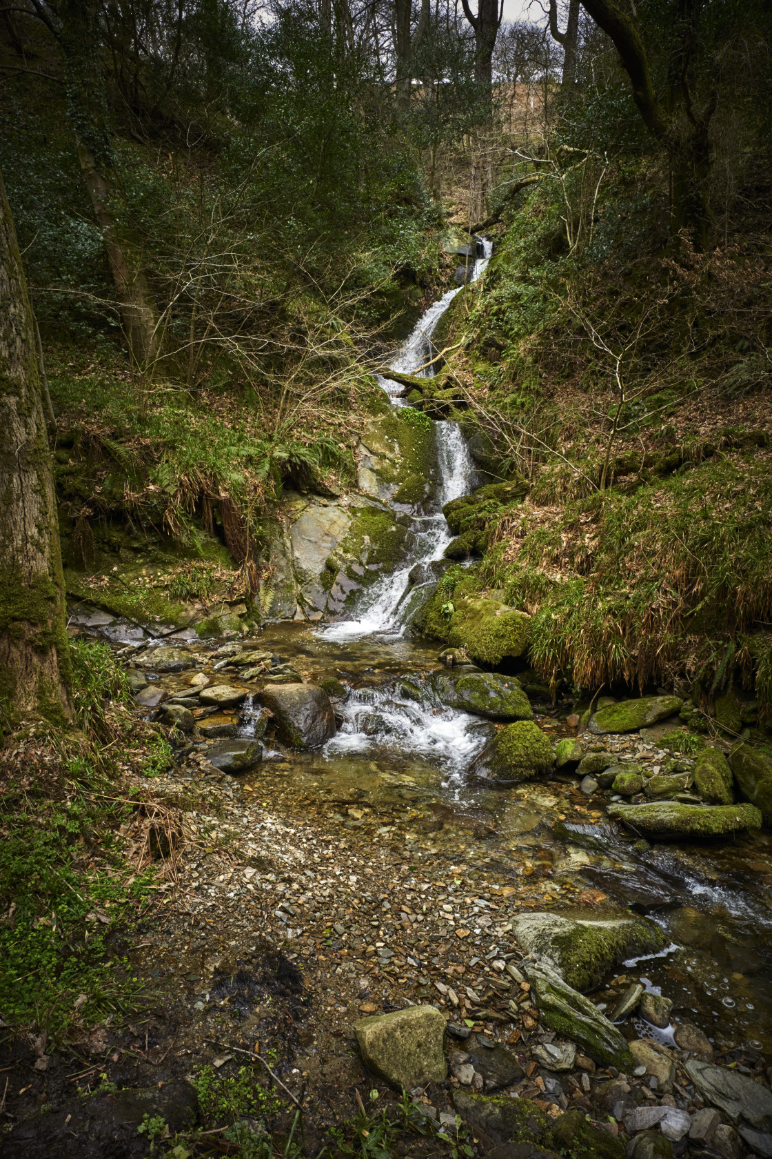 "A small stream tumbling down in Dhoon Glen" stock image