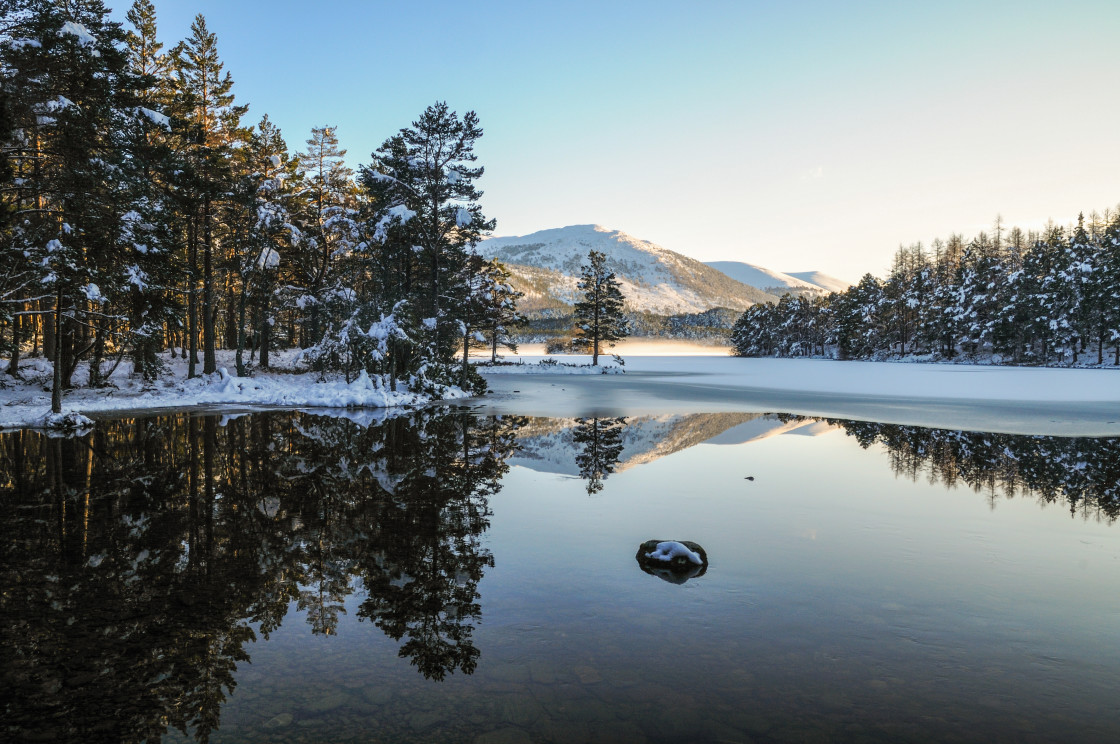 "Loch an Eilein, winter reflections" stock image