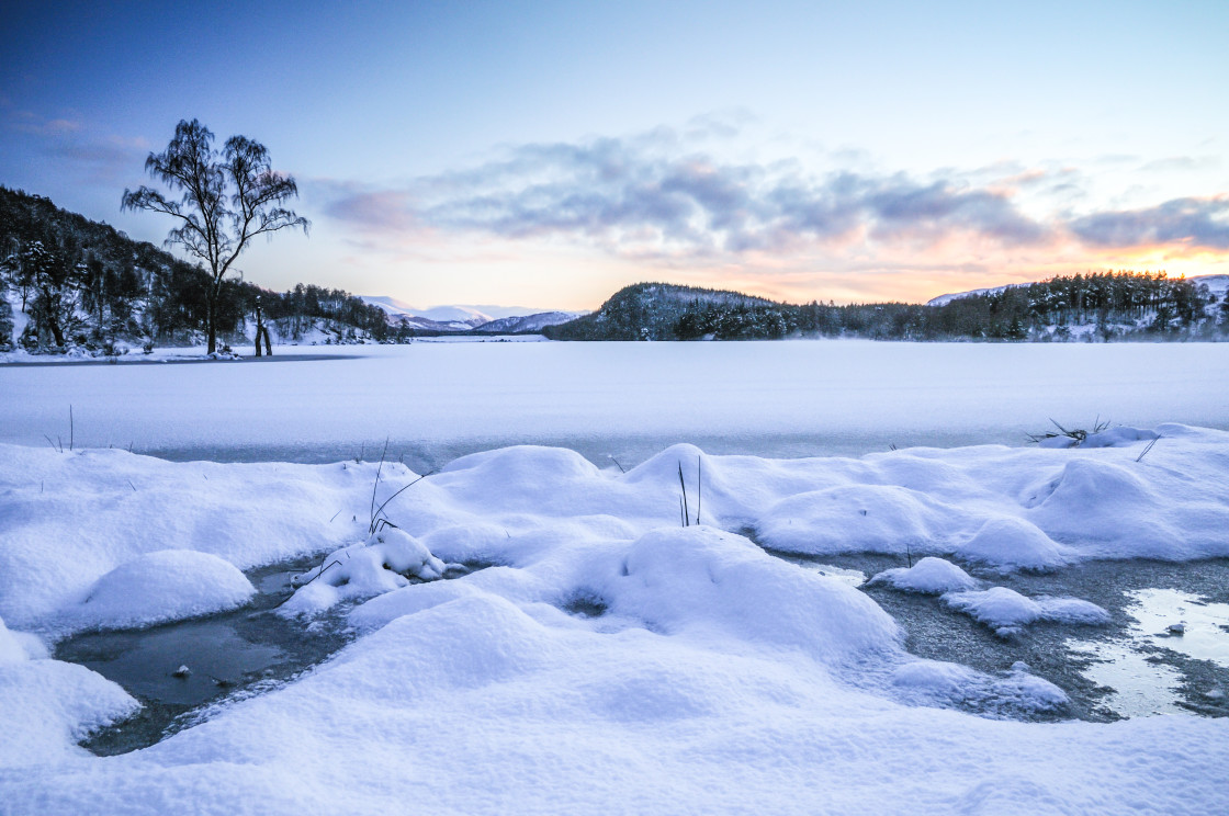 "Snow covered Loch Pityoulish" stock image