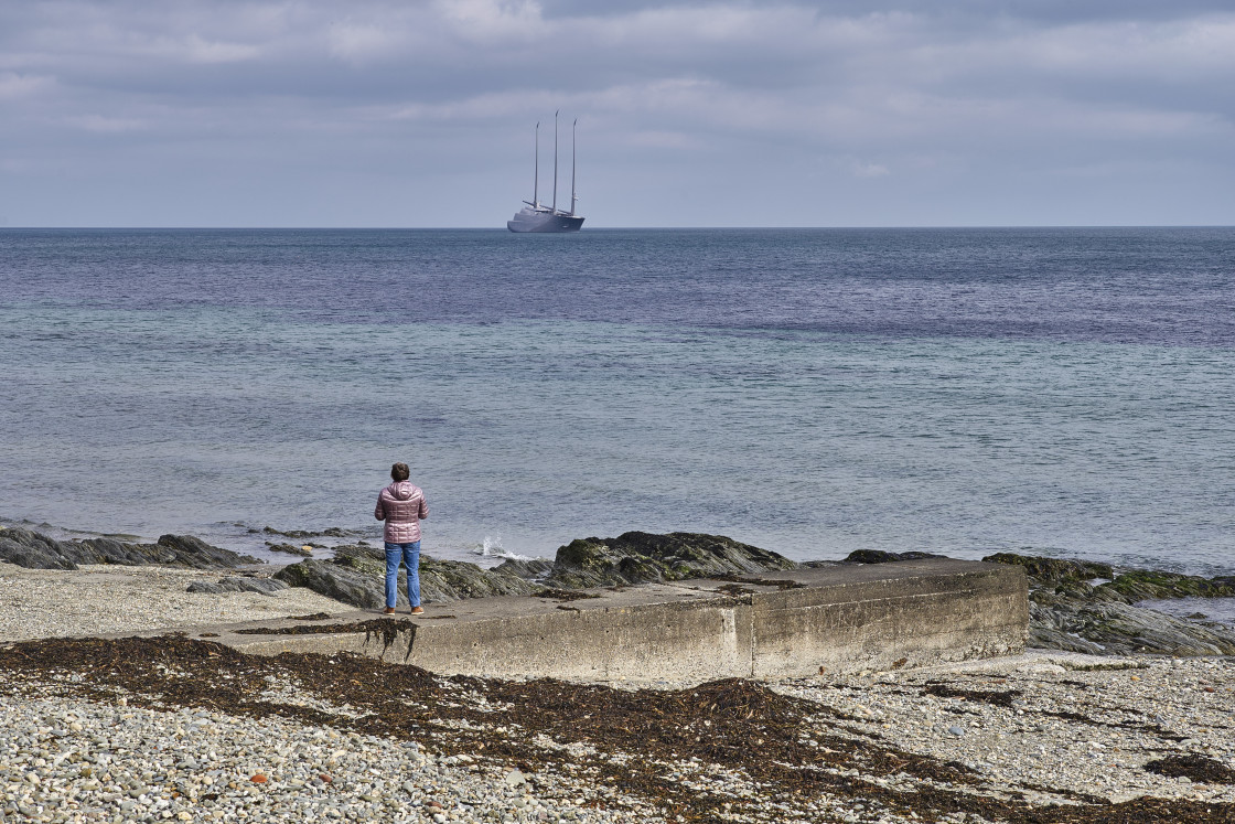 "Sailing Yacht A viewed at anchor" stock image