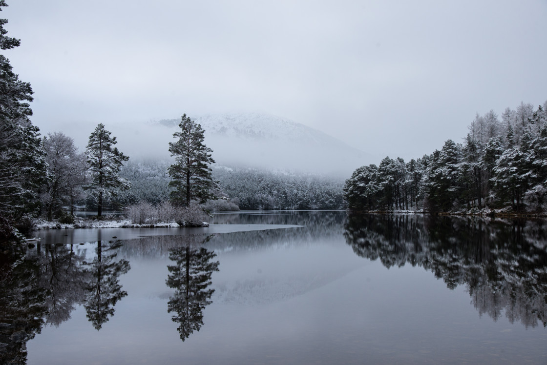 "Loch an Eilein, winter reflections" stock image