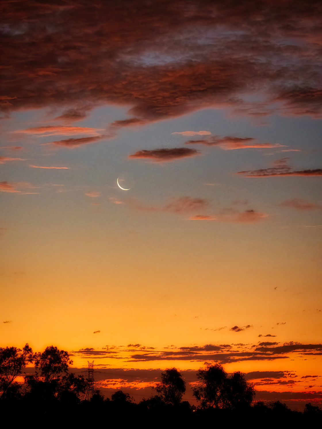 "Moon in a Sunset Sky (Portrait)" stock image